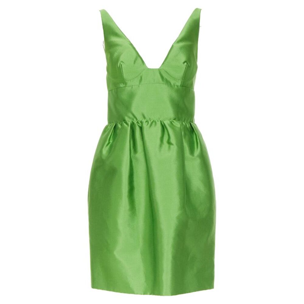 PRADA 2022 Kelly green duchess silk V-neck sleeveless mini dress IT42 M